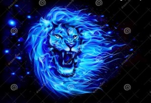 Create meme: fire lion, lion in the fire, blue lion