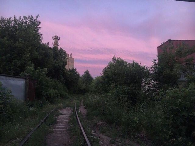 Create meme: sunset , railway fork, railway station slaughterhouse