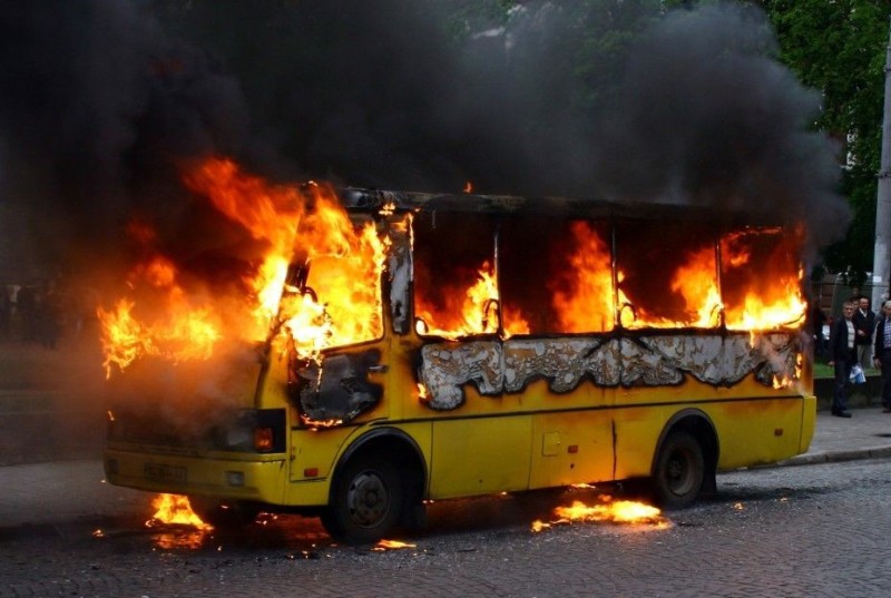 Create meme: burning man , burned bus, fire 