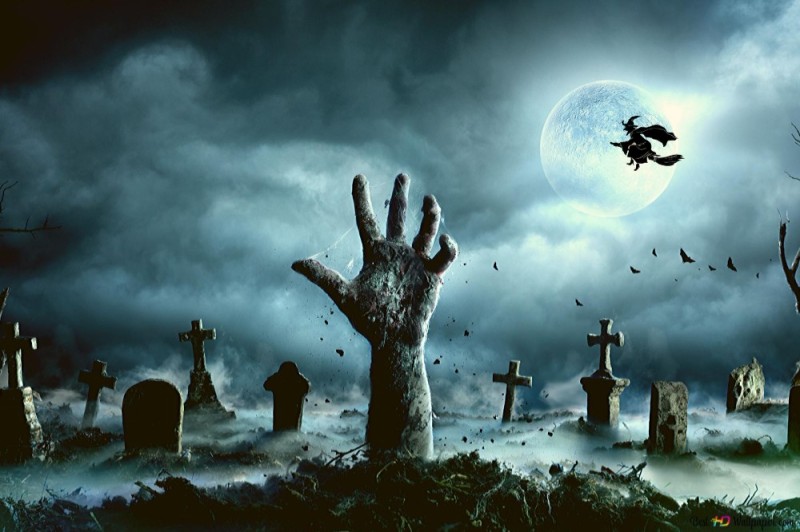 Create meme: a zombie rises from the grave, cemetery art, zombies from the grave