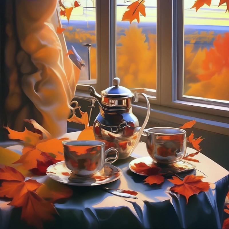 Create meme: morning tea, autumn , autumn tea