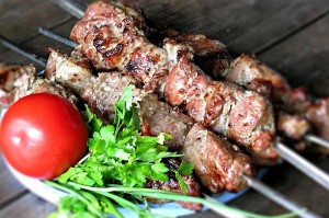 Create meme: shashlik of pork neck, appetizing shish kebab, skewers of lamb