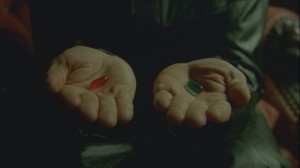 Создать мем: синяя или красная таблетка, морфеус красная и синяя таблетка, синяя таблетка