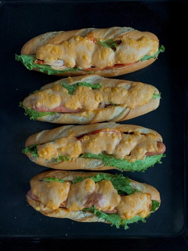 Create meme: baguette with cheese, meals , food 