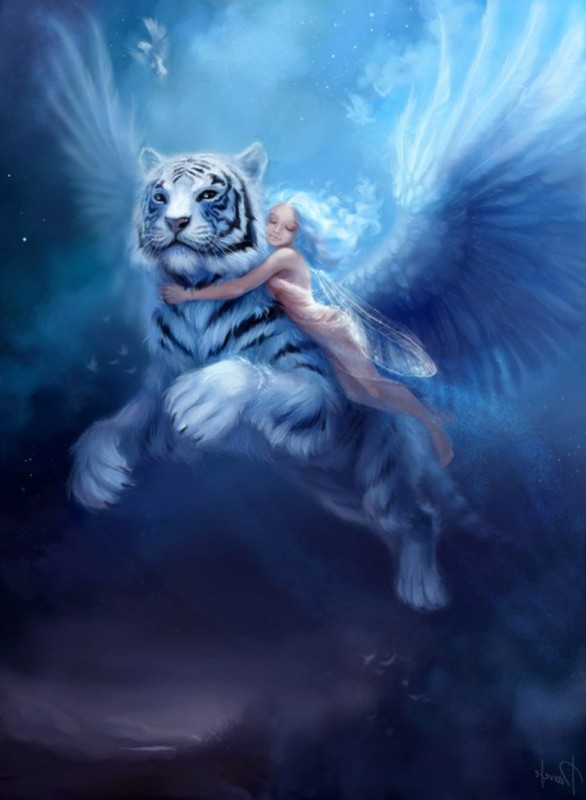 Создать мем: крылатый тигр, тигр летит арт, тигр с крыльями