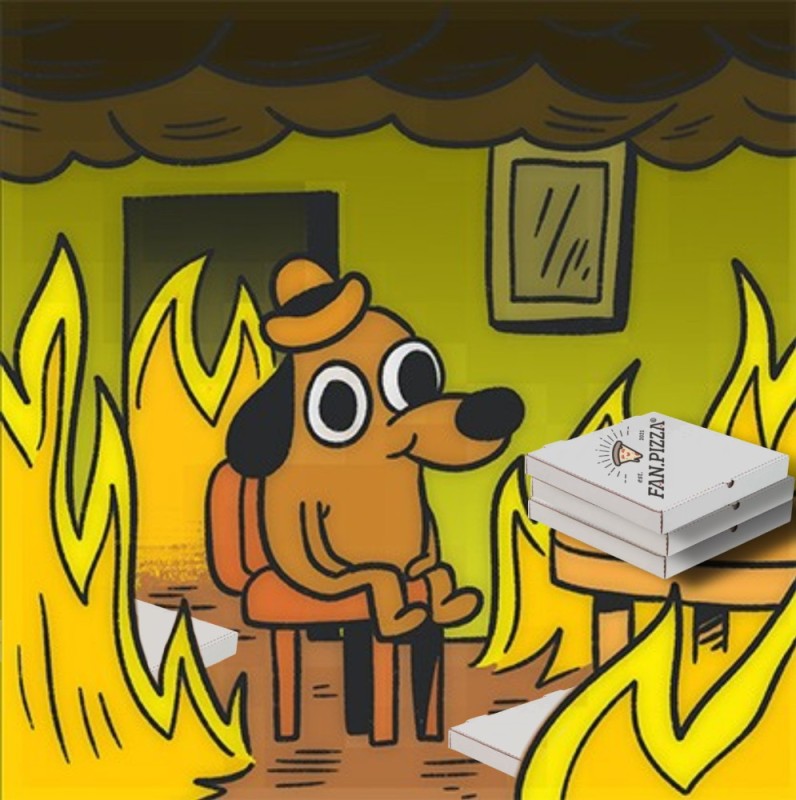 Создать мем: собачка в огне мем, собачка в горящем доме, собака в пожаре мем