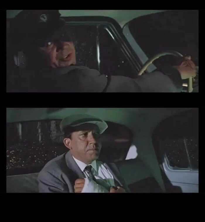 Создать мем: кадр из фильма, мем из фильма таксист это ты мне говоришь, мемы с никулиным в такси