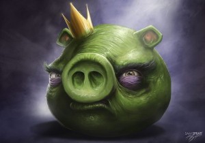 Create meme: green pig, angry birds