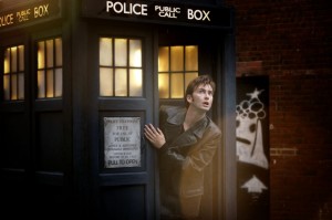 Create meme: the doctor and the TARDIS, doctor who TARDIS, David Tennant peeking out of the TARDIS