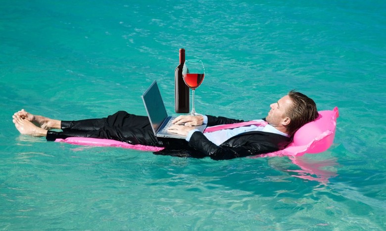 Create meme: working on vacation, vacation , businessman on vacation