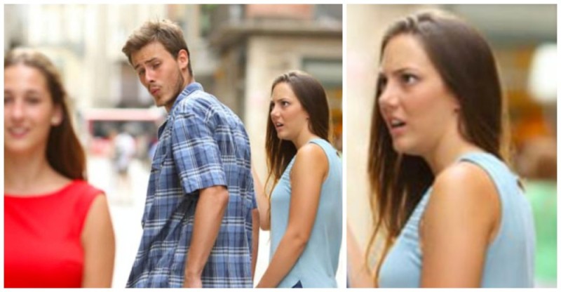 Create meme: meme with a guy and two girls, the guy looks around, a meme about a guy turning around
