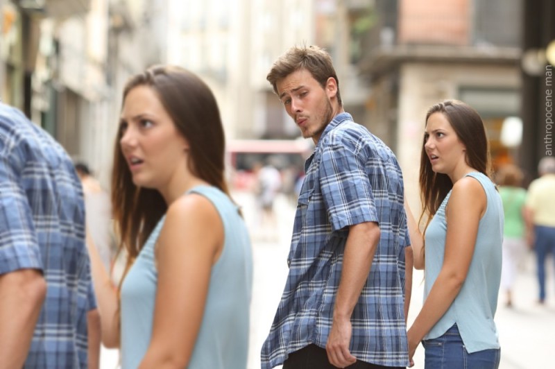 Create meme: the guy looks at the girl meme, the guy looks at the girl, meme with a guy and two girls