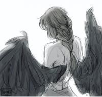 Create meme: A girl with angel wings from the back, Angel from the back drawing, Zuriel the angel