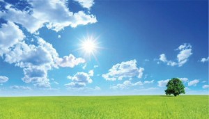 Create meme: blue sky, field and blue sky, blue sky and sun