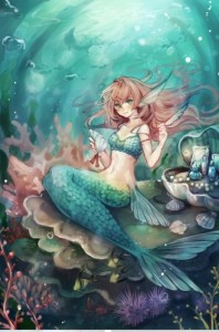 Создать мем: under the sea mermaid, аниме русалка на камне, русалка арт рисунок