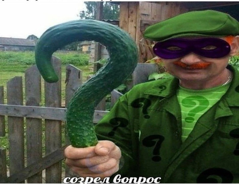 Create meme: cucumber in the form of a question, man cucumber , the riddler with a cucumber grandfather