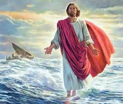 Создать мем: иисус ходит по воде, иисус и петр идут по воде, иисус живопись