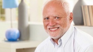 Create meme: grandfather Harold, Harold hide the pain, hiding the pain