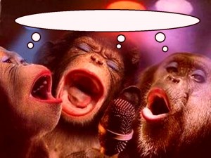 Create meme: monkey, three monkeys sing, happy monkey
