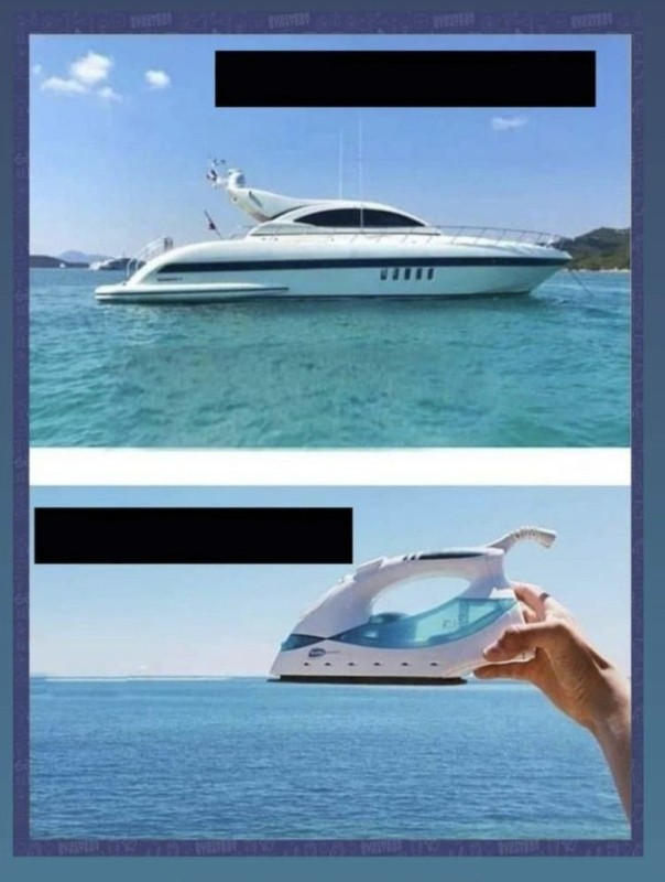 Create meme: yacht iron, yacht expectation and reality, yacht humor