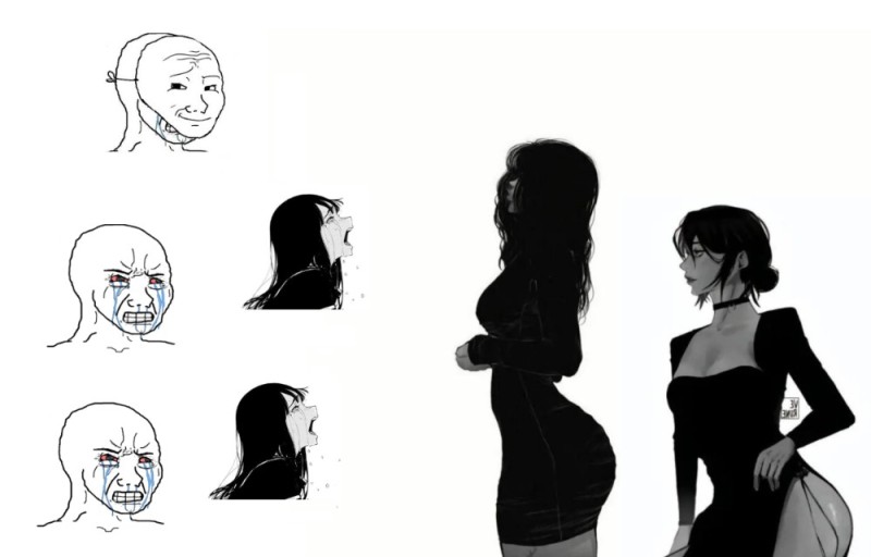 Create meme: drawings of anime girls, the girl from the meme in a black dress, anime girls