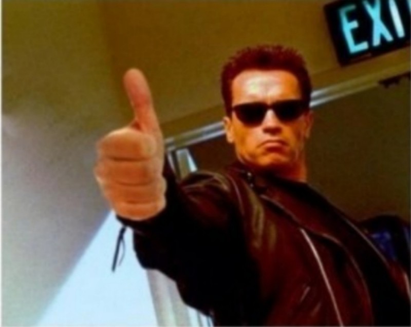 Create meme: Arnold Schwarzenegger terminator 2, Arnold Schwarzenegger terminator , Thumbs up terminator