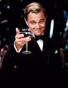 Create meme: the great Gatsby the glass, DiCaprio Gatsby, DiCaprio with a glass meme