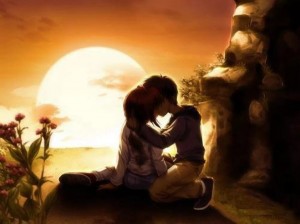 Create meme: couple anime, anime couple at sunset, anime couple love