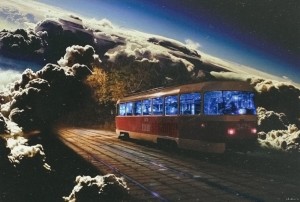 Create meme: train art, night tram, tram