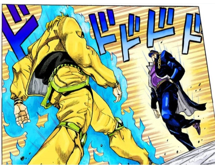 Создать мем: jotaro vs dio, дио против джотаро, дио идёт к джотаро