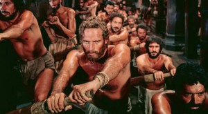 Create meme: a galley slave, Ben Hur 1959, rowers on the galleys
