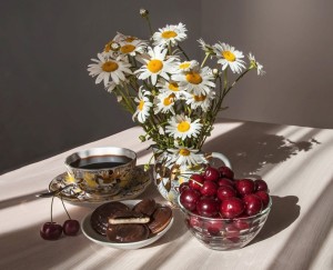 Create meme: good morning chamomile and coffee, good morning daisies, daisies with good morning
