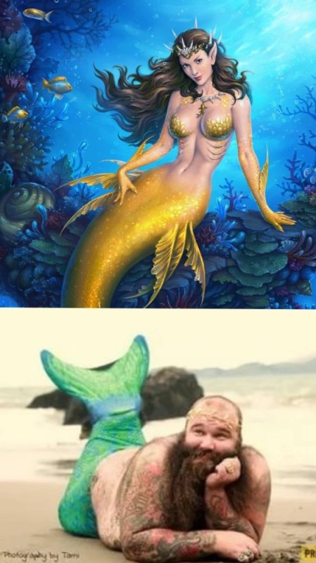 Create meme: fat mermaid man, the mermaid is a mythical creature, mermaid 