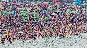 Create meme: beaches of china, lots of people, china's beaches are crowded
