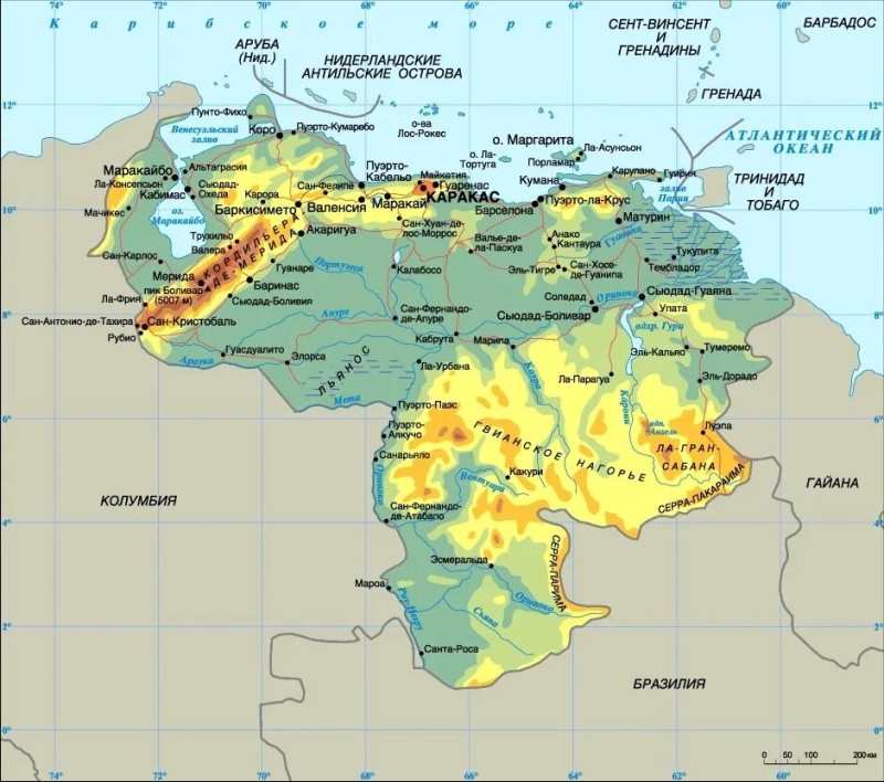 Create meme: map of Venezuela, Venezuela geographical location, the geographical position of Venezuela on the map