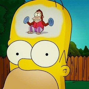 Create meme: Homer with the monkey in the head, Homer Simpson, the monkey in the head of Homer