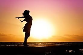Create meme: silhouette of woman at sunset, A woman at sunset, the girl is free