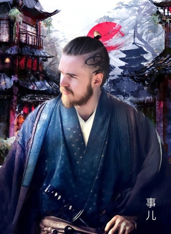 Создать мем: samurai, портрет на холсте, прическа японских самураев