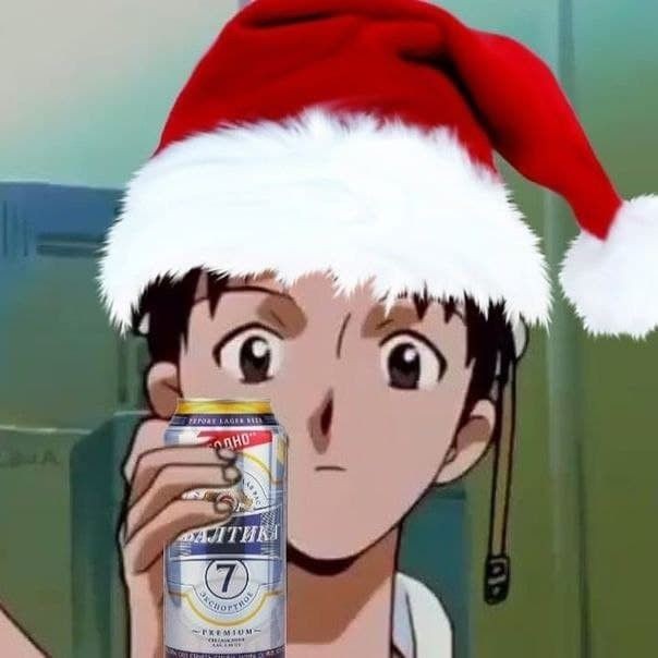 Create meme: anime christmas, evangelion Shinji with a mug, people 