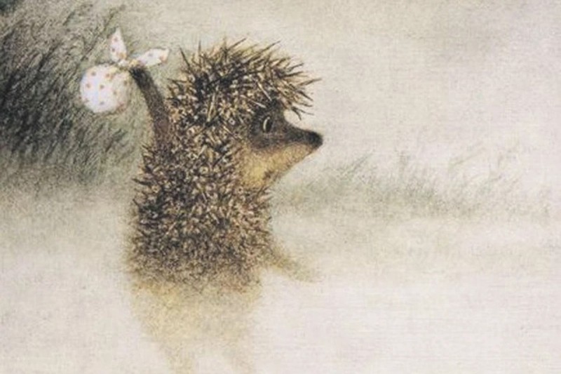 Create meme: hedgehog in the fog with a knot, the picture of the hedgehog, Norstein hedgehog in the fog