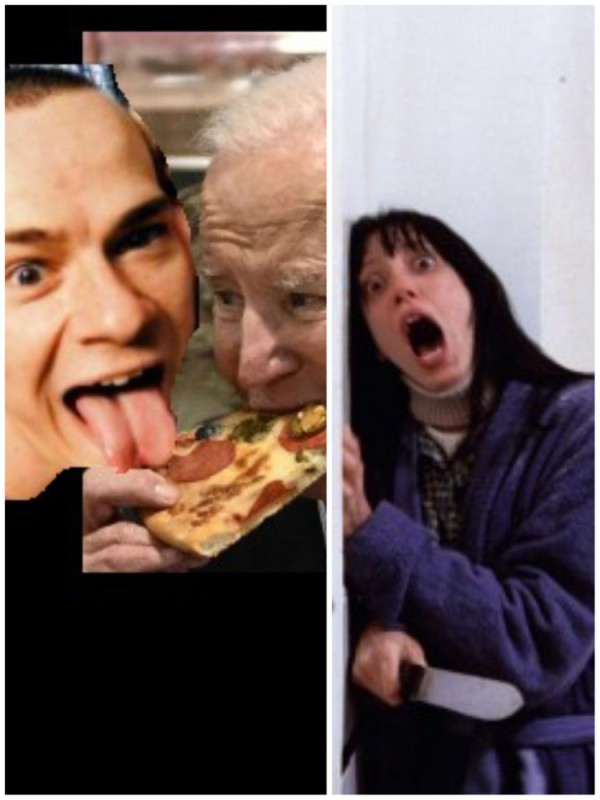 Create meme: eating pizza, pizza meme, Jack Nicholson shining meme