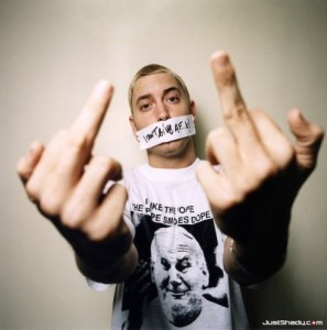 Create meme: Eminem, middle finger, eminem fuck