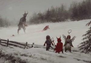 Create meme: artist jakub rozalski Santa, Jakub rozalski jakub rozalski krampus, Jakub rozalski God of winter