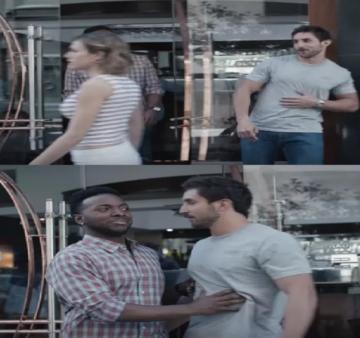 Create meme: meme from advertising gillette, A meme with a black man who stops a man, memes 