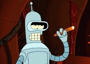 Создать мем: бендер с сигарой, бендер из футурамы, робот футурама