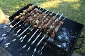 Create meme: kebab, kebabs on the nature, shish kebab on coals