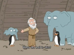 Create meme: meme family guy, family guy the penguin and the elephant on the ark, family guy meme God penguin and elephant