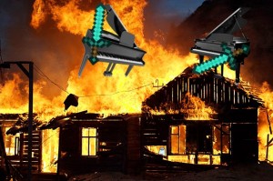 Create meme: a fire in the village, burnt house, a major fire