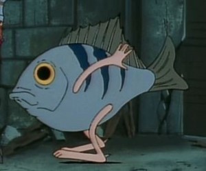 Создать мем: человек рыба, рыбка смешная, мультфильм