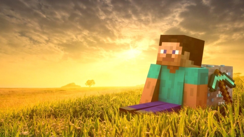 Create meme: minecraft background, Minecraft Survival 2, minecraft Steve is sitting in a field